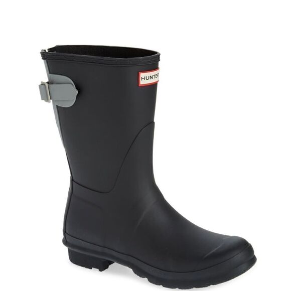 HUNTER Original Short Back Adjustable Rain‎ Boot, BLACK GRAY, Size 9, NWT - Picture 6 of 16